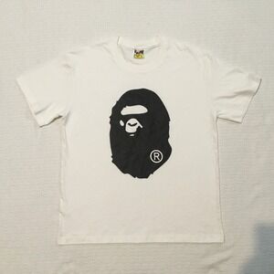 A BATHING APE BAPE Sta Shark Head Logo T Shirt White Mens Size L
